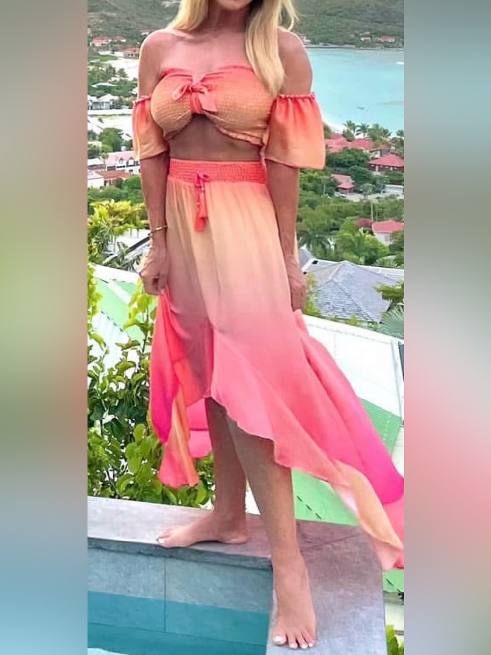 Surf Gypsy Ombre Maxi Skirt in Coral and Pink-Orange
